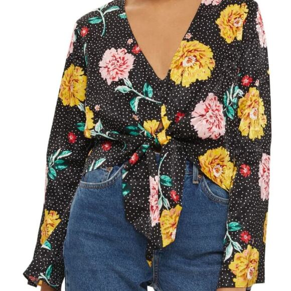 Topshop Floral Polka Dot Jacquard Top 6 - Picture 3 of 9